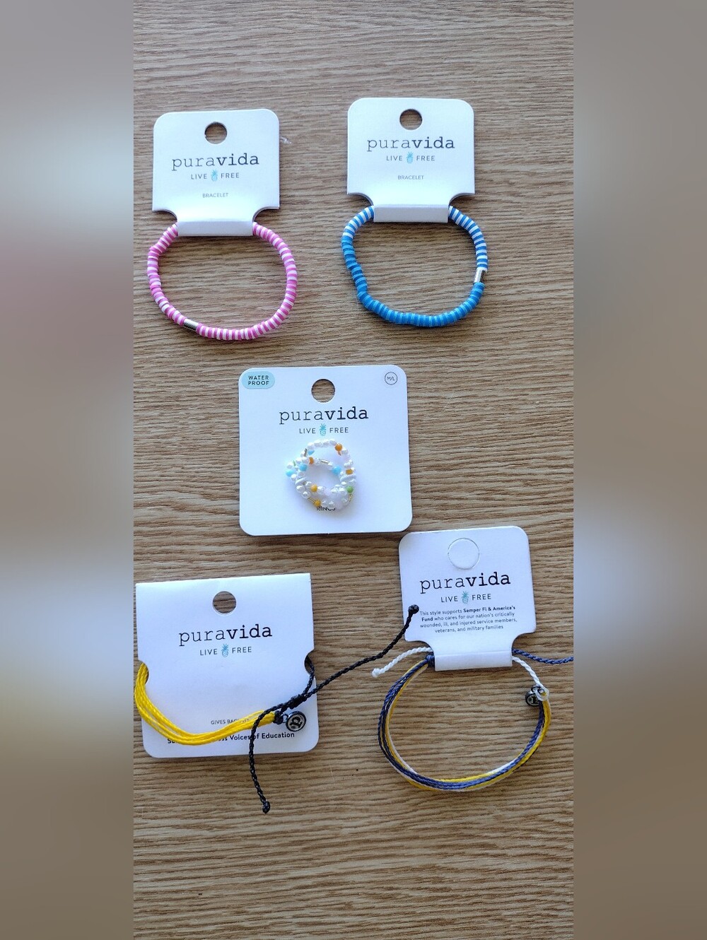 PURA VIDA 7 Piece Bundle - 3 Stretch Rings + 4 Bracelets, Brand New